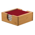 Ceramic 4 Red Coaster Set w/Bamboo Holder